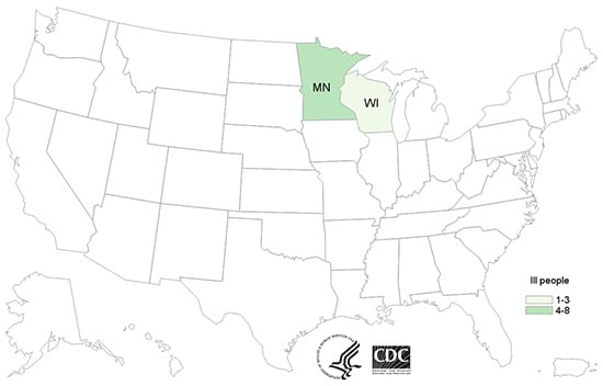 People infected with the outbreak strain of E. coli O157, by state of residence