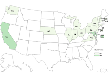People infected with the outbreak strain of E. coli O157:H7, by state of residence in the U.S. 