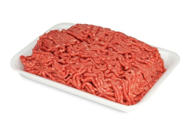 Photo of ground beef in a white bowl.
