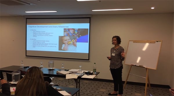 Kayla Anderson, PhD, MA, EIS Class of 2016, leads a training in Bogota, Colombia of 40 pediatric nurses and public health professionals on early childhood development and how to screen for developmental milestones.