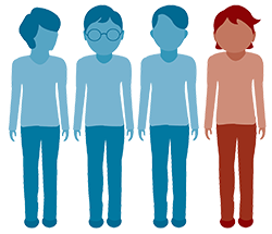 Illustration of three blue people and one red person, showing approximately one in four.