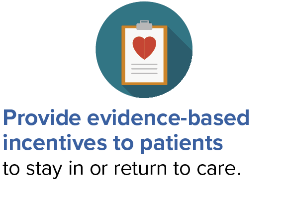 Provide incentives to patients to stay in or return to care