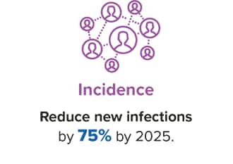 Incidence  Reduce new infections by 75 percent by 2025.
