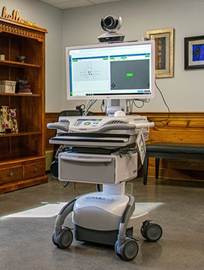Telehealth equipment positioned in a waiting room.