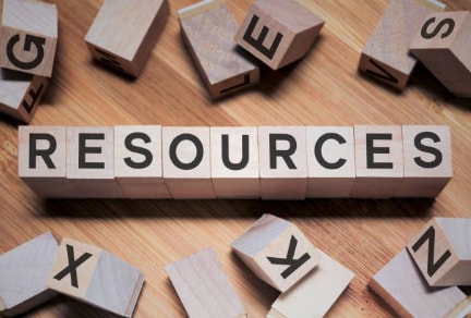 decorative: wooden blocks spelling out "resources"