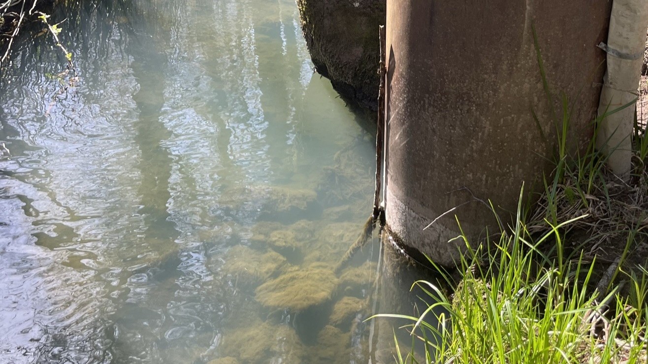 Shallow lake water showing a pipe for a drinking water intake
