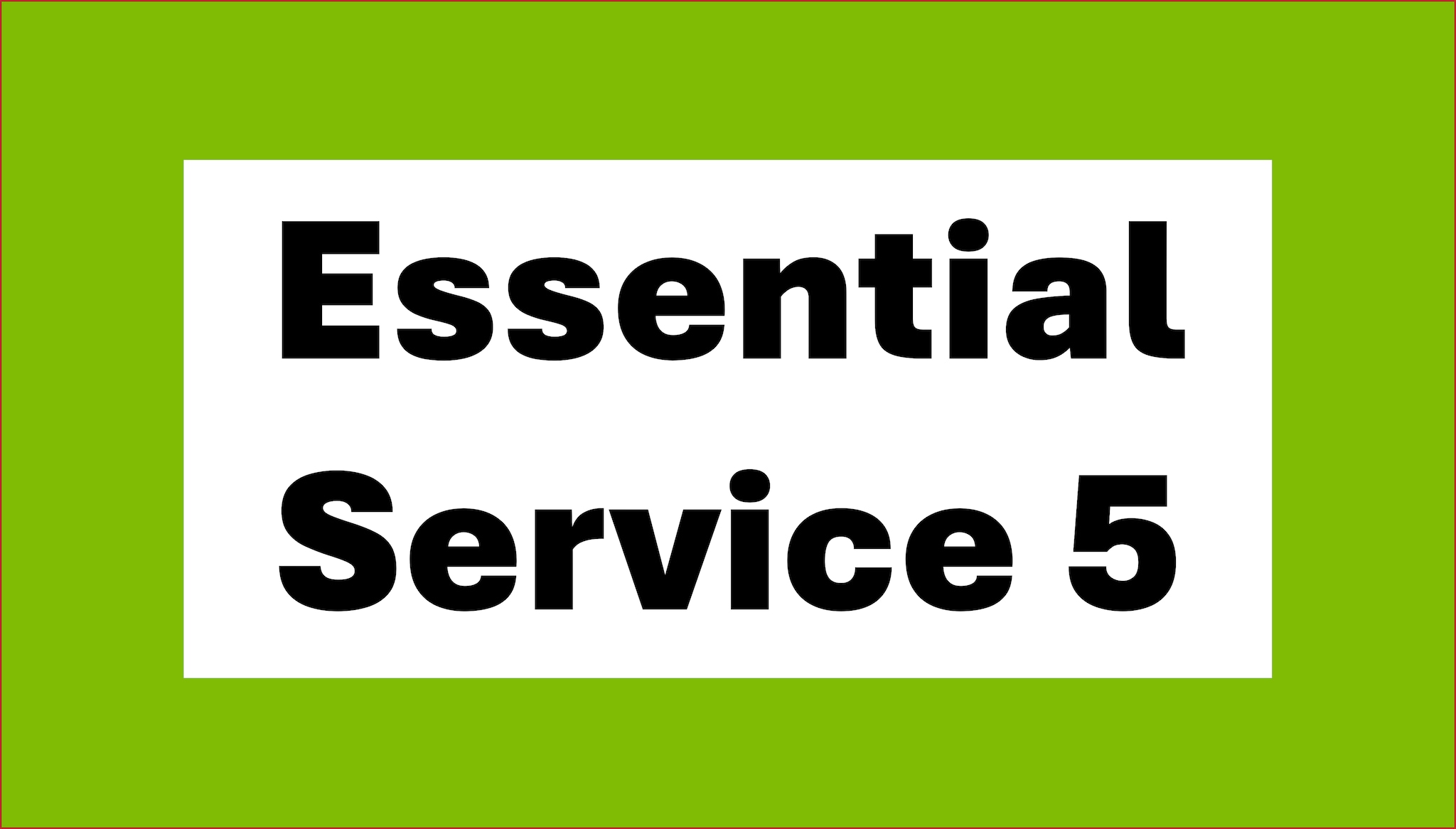 Light green graphic with black text in white box reading Essential Service 5