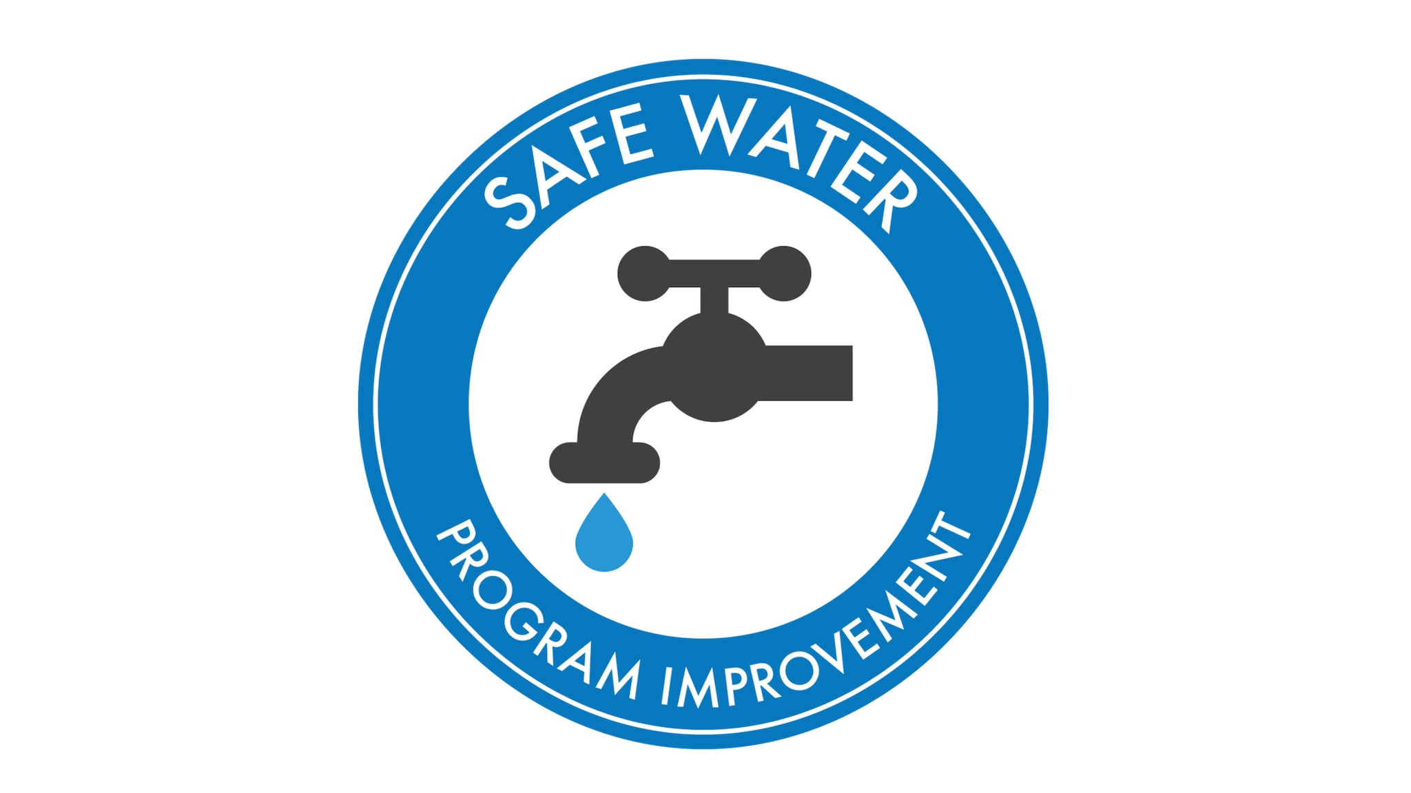 Circle graphic of a faucet with the words "safe water program improvement" written around the outside.
