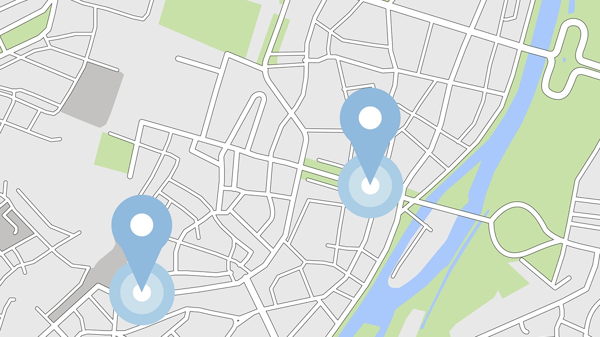 Mapping app illustration with two blue geography markers