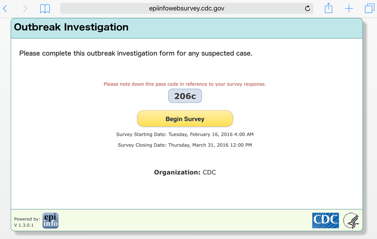 Epi Info™ Web Survey Screenshot