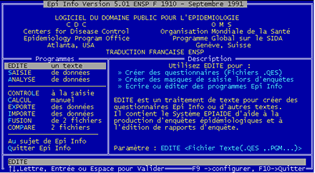 Screen Shot of Epi Info™ Version 5.01 main screen - French