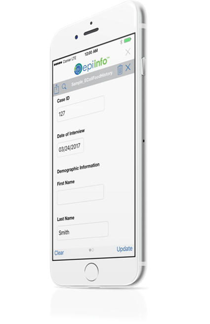 Epi_Info_iOS Epi Info mobile app shown running on an iPhone