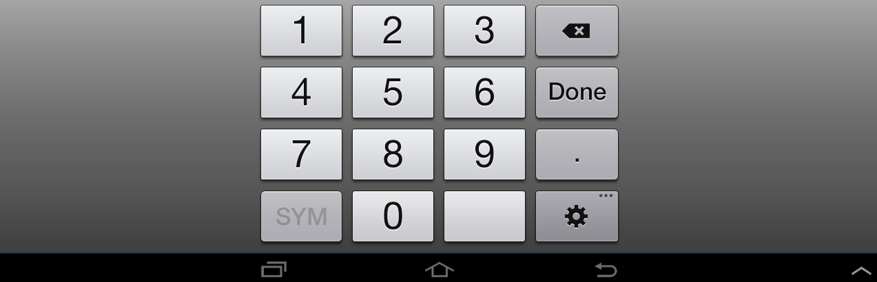 Screen shot of virtual numeric keyboard to be used to enter numeric characters 