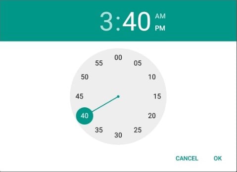 Screen shot of virtual time picker control used to enter time into a time field.