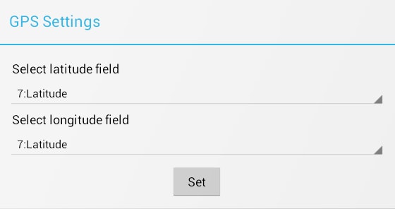Screen shot of GPS settings box. Geocode coordinates can be captured directly from the mobile device.