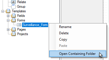 Context menu showing "Open Containing Folder" menu item.