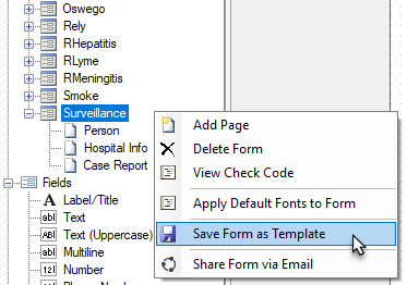 Context menu showing 'Save Form as Template' option