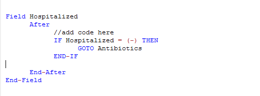 Check Code sample showing completed GoTo command