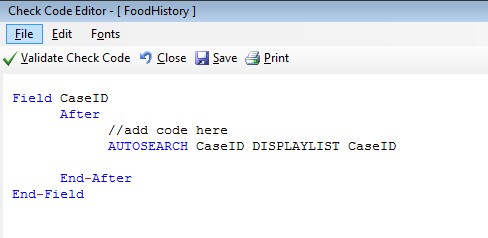 Check Code Sample showing the AUTOSEARCH command