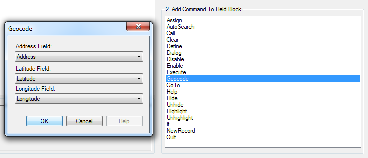 Command Dialog box for the GEOCODE command