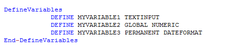 Check Code Sample showing the DEFINE command