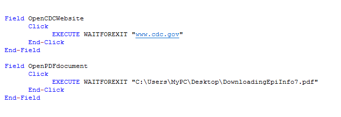 Check Code Sample showing the EXECUTE command
