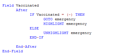 Check Code Sample showing the HIGHLIGHT and UNHIGHLIGHT commands