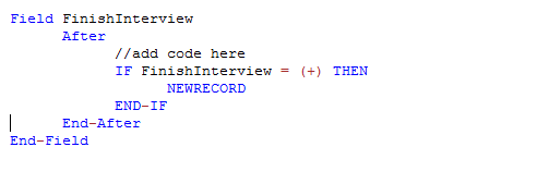 Check Code Sample showing the NEWRECORD command