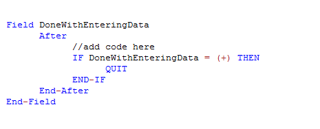Check Code Sample showing the QUIT command