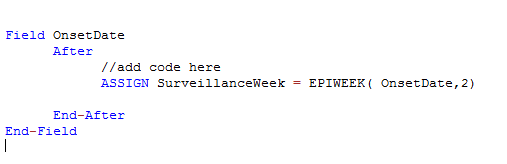 Check Code Sample showing the EPIWEEK function with Beginning Week parameter
