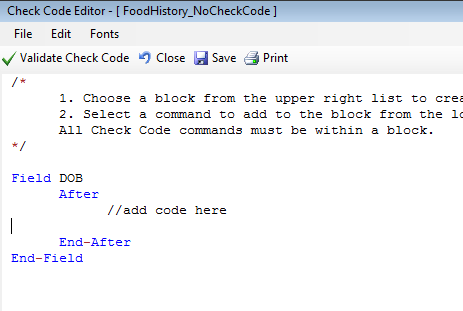 Check Code sample showing After block shell