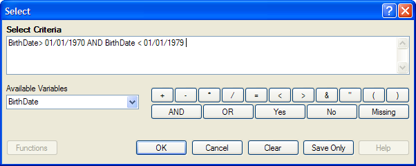 Select dialog with an example selecting a date range
