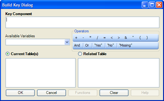 Related forms Build Key dialog