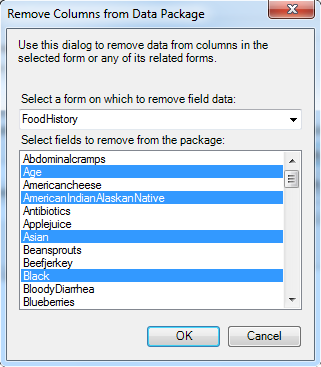 Remove columns dialog box