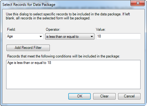 Select records for data package