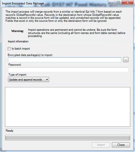 Import Encrypted Data Package dialog box