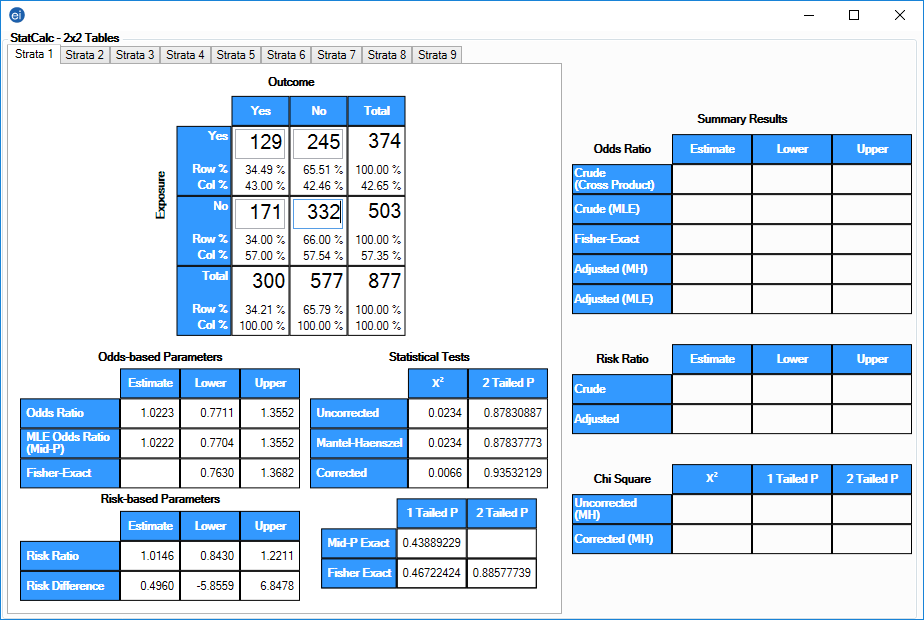 StatCalc showing a single strata with demonstration data.