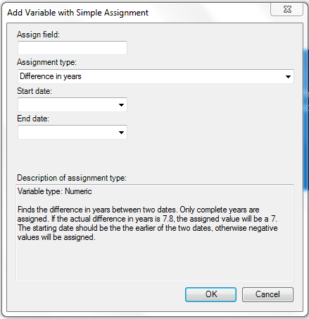 Add Variable with Simple Assignment dialog box