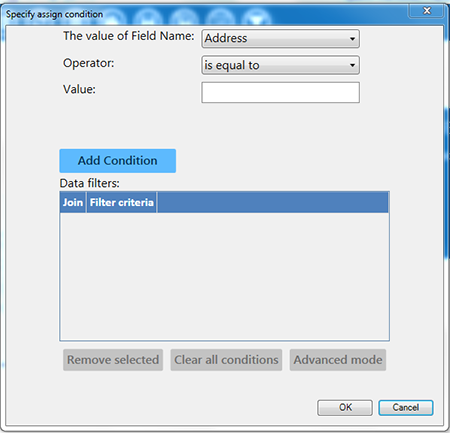 Specify Conditional Assignment Condition dialog box