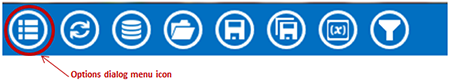 Visual Dashboard toolbar, with Options menu icon circled