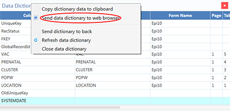 Option to send Data Dictionary to Web