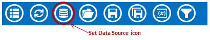 Visual Dashboard toolbar, with Set Data Source icon circled