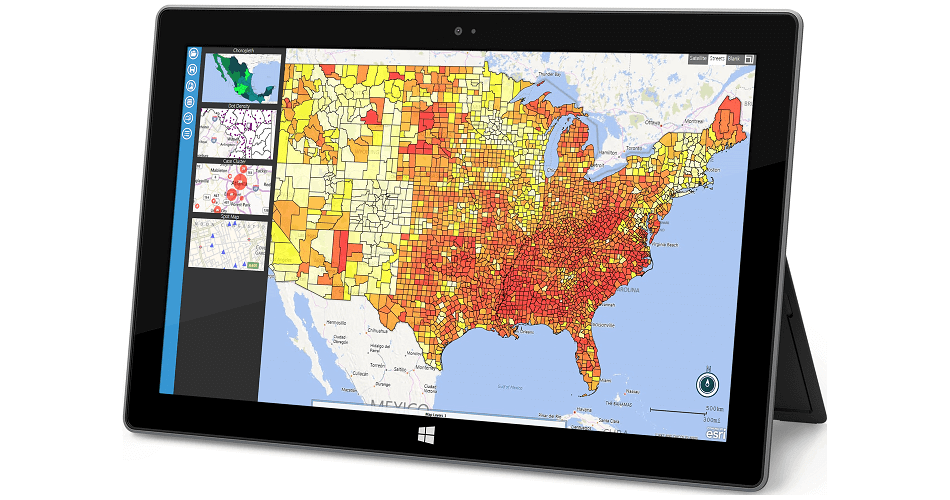 Módulo de mapas Epi Info ™ mostrado en Windows Surface