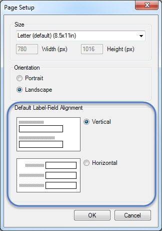 Label field alignment can be either vertical, with the prompt above the field, or horizontal with the prompt to the left of the field.