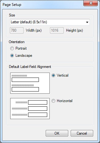 The page setup dialog contains standard settings such as orientation and size.