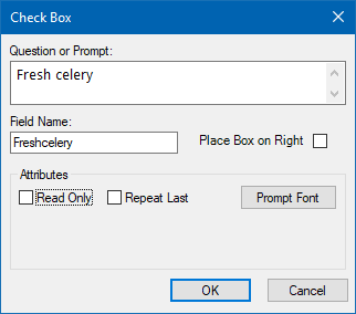 Image showing the Checkbox Field Definition Dialog box.