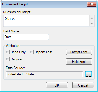 Image showing the Comment Legal Field Definition Dialog box.