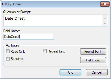 Image showing the Date-Time Field Definition Dialog box.
