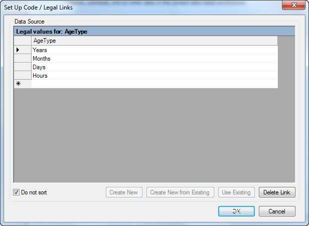 Image showing the Set Up Codes / Legal Links dialog box.