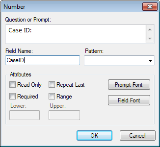 Image showing the Number Field Definition Dialog box.